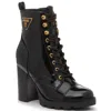 Guess Neadyn Boots Women's Black Lace Up Block Heel Moto Booties Lion908 In Black