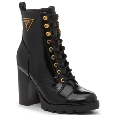 Guess Neadyn Boots Women's Black Lace Up Block Heel Moto Booties Lion908