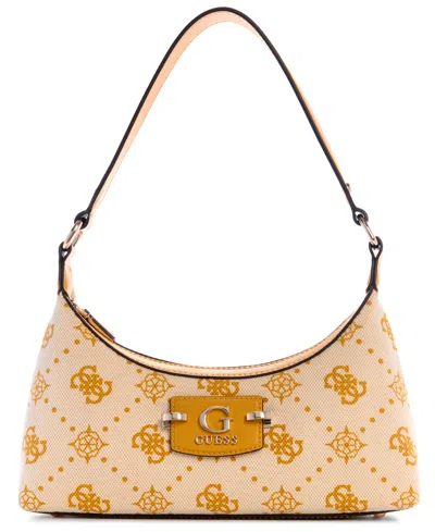 Guess Neda 4g Peony Logo Small Top Zip Shoulder Bag In Yellow