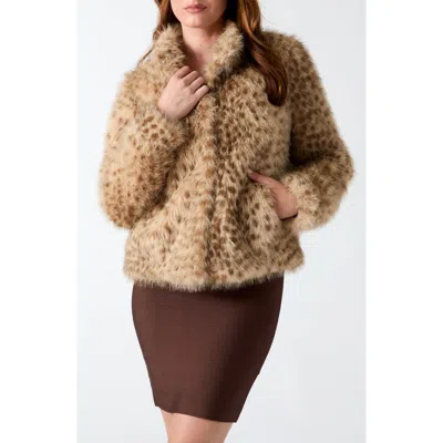 Guess New Luna Faux Fur Jacket In Animal Print