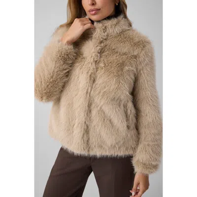 Guess New Luna Faux Fur Jacket In Neutral