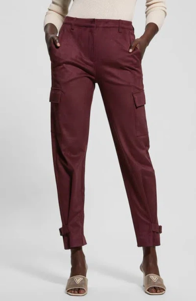 Guess New Marzia Faux Suede Cargo Pants In Red Noir