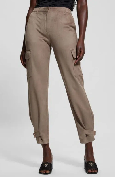 Guess New Marzia Faux Suede Cargo Pants In Walnut Shell