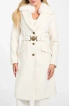 Guess New Patrice Belted Coat With Removable Faux Fur Collar In White