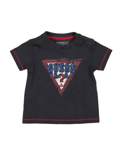 Guess Babies'  Newborn Boy T-shirt Midnight Blue Size 3 Cotton In Black