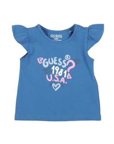 Guess Babies'  Newborn Girl T-shirt Blue Size 3 Cotton, Elastane