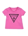 Guess Newborn Girl T-shirt Fuchsia Size 3 Organic Cotton In Pink