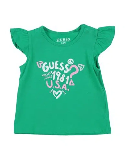 Guess Babies'  Newborn Girl T-shirt Green Size 3 Cotton, Elastane