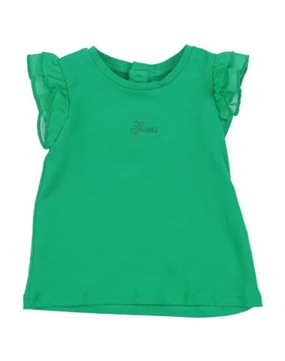 Guess Babies'  Newborn Girl T-shirt Green Size 3 Cotton, Elastane, Polyester