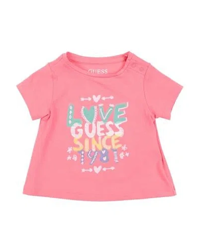 Guess Babies'  Newborn Girl T-shirt Salmon Pink Size 3 Organic Cotton, Elastane
