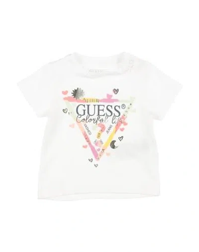 Guess Babies'  Newborn Girl T-shirt White Size 0 Cotton, Elastane