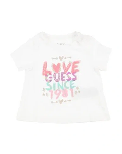 Guess Babies'  Newborn Girl T-shirt White Size 3 Organic Cotton, Elastane