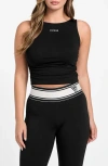 Guess Nina Ruched Cotton Blend Crop Tank In Black