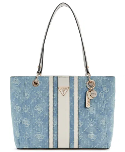 Guess Noelle Ii Washed Denim Large Tote Handbag In Blue