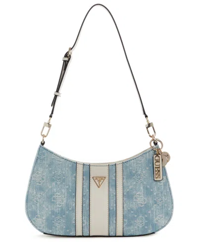 Guess Noelle Ii Washed Denim Zip-top Small Shoulder Handbag In Blue