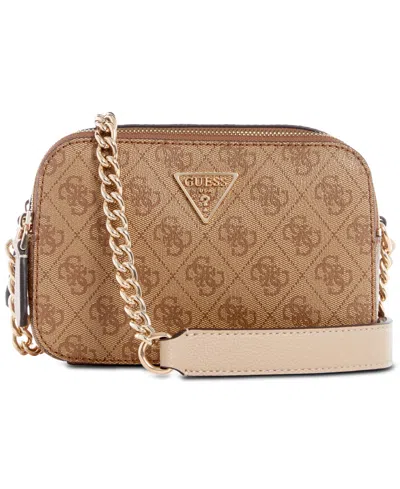Guess Noelle Small 4g Basique Monogram Camera Crossbody In Latte Logo