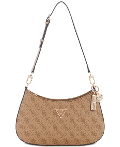 Guess Noelle Small Top Zip 4g Logo Monogram Shoulder Bag In Latte Logo