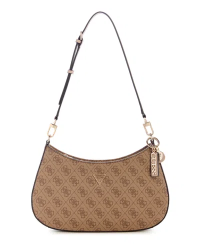 Guess Noelle Small Top-zip Shoulder Bag In Brown