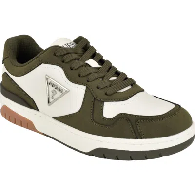 Guess Nomen Faux Leather Sneaker In Olive/ Ivory