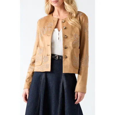Guess Oceane Faux Suede Beaded Jacket In Gold