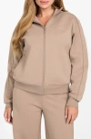 Guess Octavia High Neck Full Zip Sweatshirt In Brown