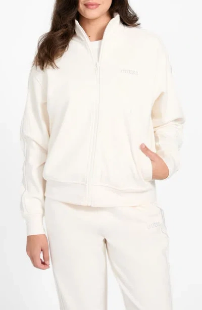 Guess Octavia High Neck Full Zip Sweatshirt In White