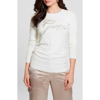 Guess Olive Embellished Logo Sweater In Dove White