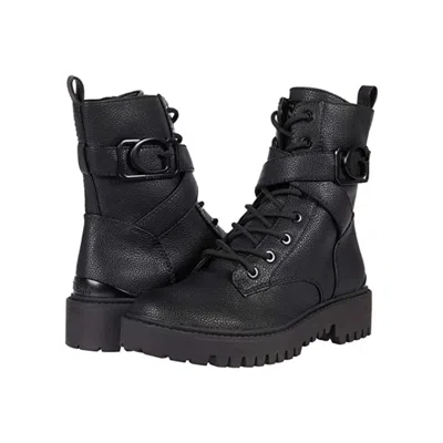 Guess Orana Boots Women's Black Leather Round Toe Combat Bootie Lion698