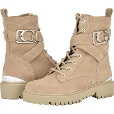 Guess Orana Women's Taupe Suede Round Toe Ankle Combat Boots Lion684 In Neutral