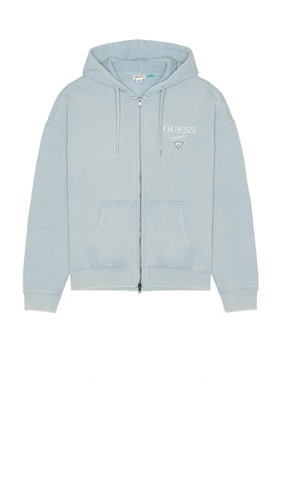 Guess Originals Baker Logo Zip Up Hoodie In Blue