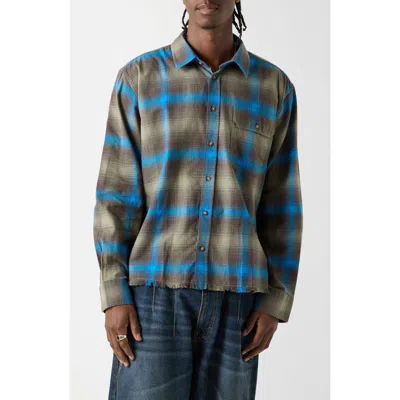 Guess Originals Boxy Fit Plaid Crop Flannel Button-up Shirt In Green