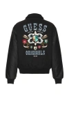 Guess Originals Crest Letterman Jacket In Black