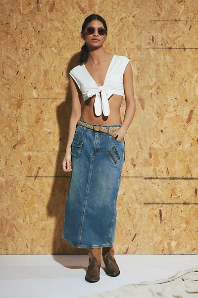 Guess Originals Denim Cargo Midi Skirt In Tinted Denim, Women's At Urban Outfitters