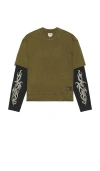 Guess Originals Double Layered Long Sleeve Tee In Green