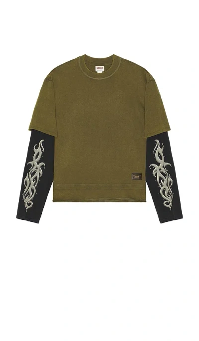 Guess Originals Double Layered Long Sleeve Tee In Green