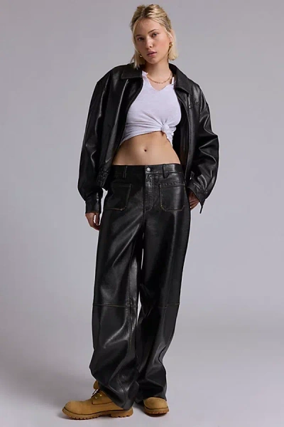 Guess Originals Faux Leather Patch Pocket Wide Leg Pant In Black, Women's At Urban Outfitters