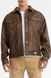 Guess Originals Faux Leather Trucker Jacket In Brown