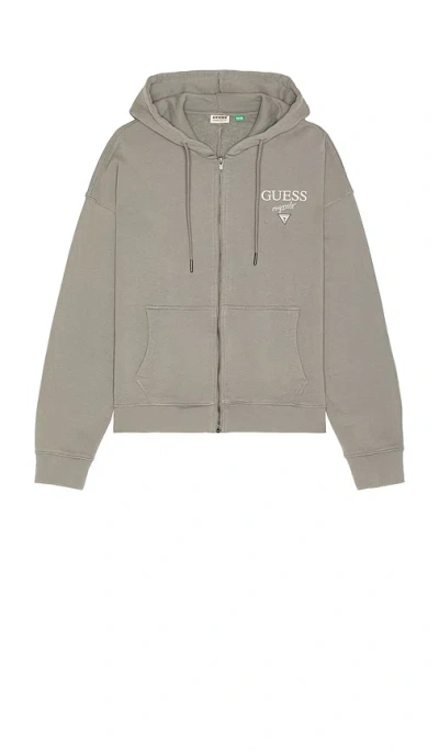 Guess Originals Garment Dyed Zip Up Hoodie In Grey