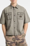 Guess Originals Go Boxy Denim Short Sleeve Button-up Shirt In Grey