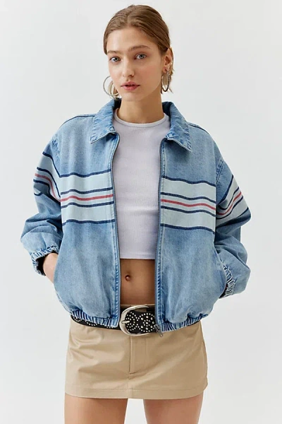 Guess Originals Go Chest Denim Bomber Jacket In Indigo, Women's At Urban Outfitters