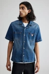 Guess Originals Herringbone Denim Short Sleeve Button-down Shirt Top In Tinted Denim, Men's At Urban Outfitters