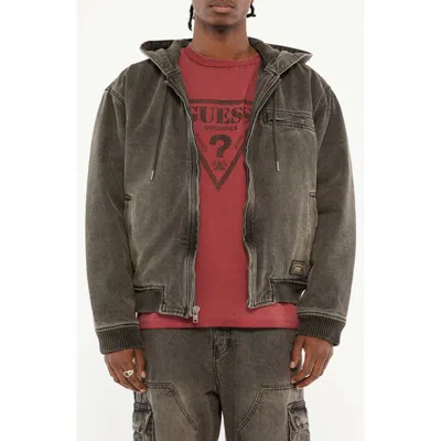 Guess Originals Hooded Sanded Denim Zip Jacket In Gwsb