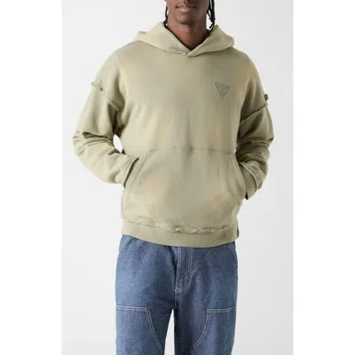 Guess Originals Logo Frayed Boxy Cotton Hoodie In Green