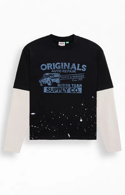 Guess Originals Men's Originals Auto Repair 2fer Long Sleeve T-shirt In Black