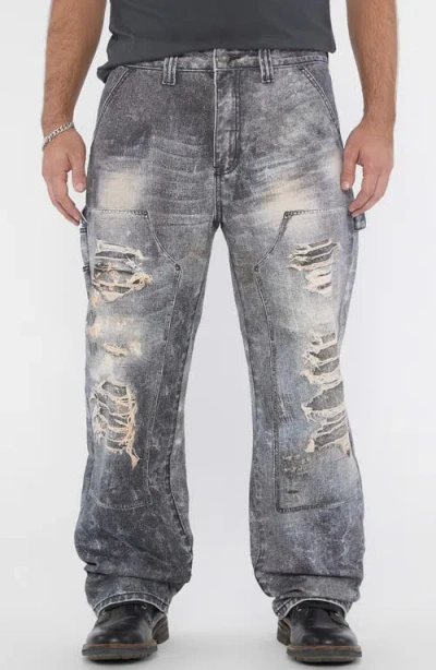 Guess Originals Mending Ripped Wide Leg Jeans In Blue