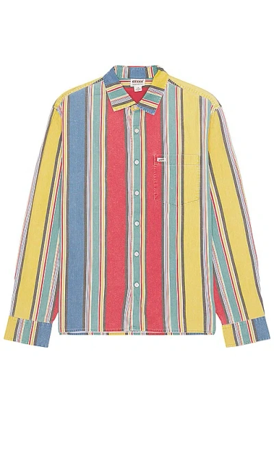 Guess Originals Multi-stripe Long Sleeve Shirt In Sage Rust Multi