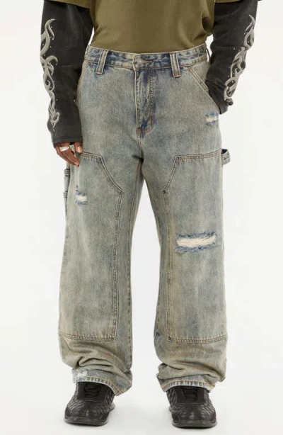 Guess Originals Panel Distressed Carpenter Jeans In Gray