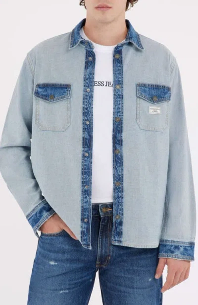 Guess Originals Stretch Denim Overshirt In Blue
