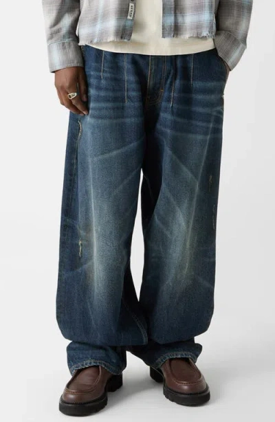 Guess Originals Super Baggy Distressed Wide Leg Jeans In Blue