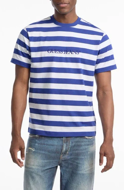 Guess Originals Yarn Dye Stripe Organic Cotton T-shirt In Blue